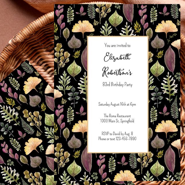 Convites Folhas de Outono e Samambaias no 83º Aniversário P (Criador carregado)