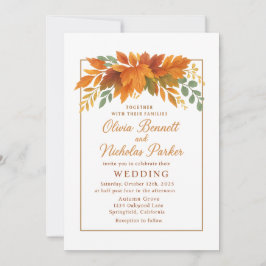 Convites Folhas de outono Elegantes e queda de cobre