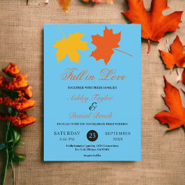 Convites Folhas de Outono Elegantes Flores Azul Casamento