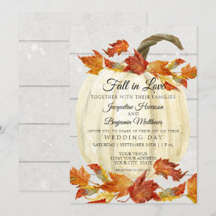 Convites Folhas de Outono em Aquarela Rústica Abóbora Madei