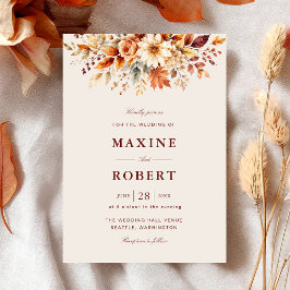Convites Folhas de Outono Outono Botânico Casamento Aquarel