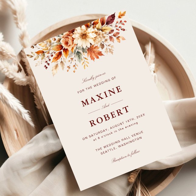 Convites Folhas de Outono Outono Botânico Casamento Aquarel (Fall leaves botanical watercolor invitation creates a warm, memorable wedding welcome.)