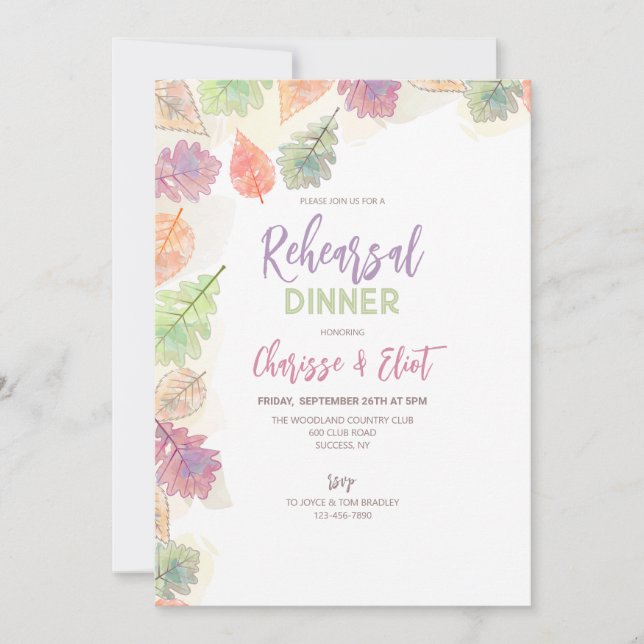 Convites Folhas de Outono Pintadas à Mão (Frente)