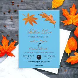 Convites Folhas de Outono Rústico Azul Floral Casamento
