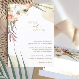 Convites Folhas de Palma Floral, Casamento de Creme e Pêsse