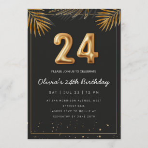 Convites Folhas de Palma Tropical Dourada Aniversário de 24