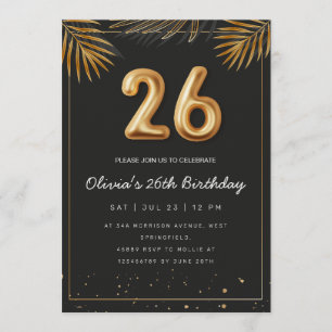 Convites Folhas de Palma Tropical Dourada Aniversário de 26