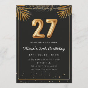 Convites Folhas de Palma Tropical Dourada Aniversário de 27