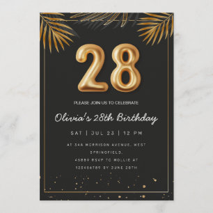 Convites Folhas de Palma Tropical Dourada Aniversário de 28