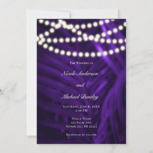 Convites Folhas de Palma Tropical Roxo e Luzes Casamento
