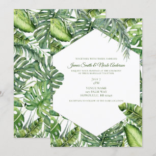 Convites Folhas de Palma Tropical Verde Casamento de Verão