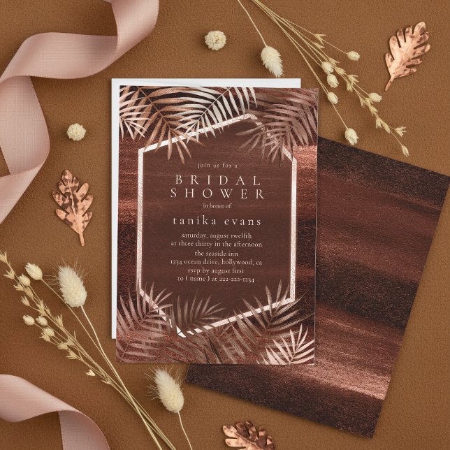Convites Folhas de Palmeira Copper Sunset Dk Bridal Shower  (Criador carregado)