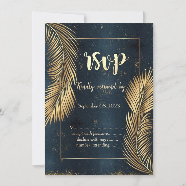 Convites Folhas de Palmeira de Ouro Praia Casamento RSVP   (Frente)
