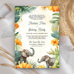 Convites Folhas de Palmeira Marigold Elefante Casamento Sul