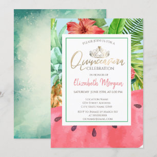Convites Folhas de Palmeira,Melancia,Abacaxi Quinceañera