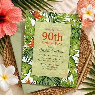 Convites Folhas de Palmeira Tropicais Aniversário de 90 ano
