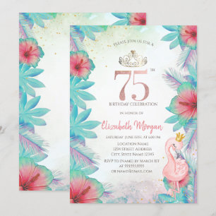 Convites Folhas de Palmeira Tropicais Hibisco Rosa Flamingo