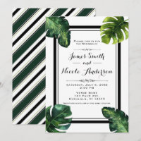 Folhas de Palmeira Tropical Branco Verde Preto Cas