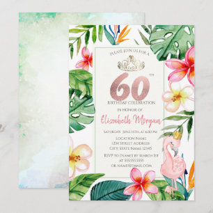 Convites Folhas de Palmeira Tropical Flores Flamingo Rosa 6
