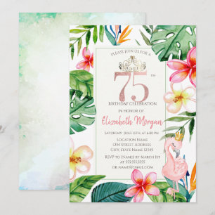 Convites Folhas de Palmeira Tropical Flores Flamingo Rosa 7