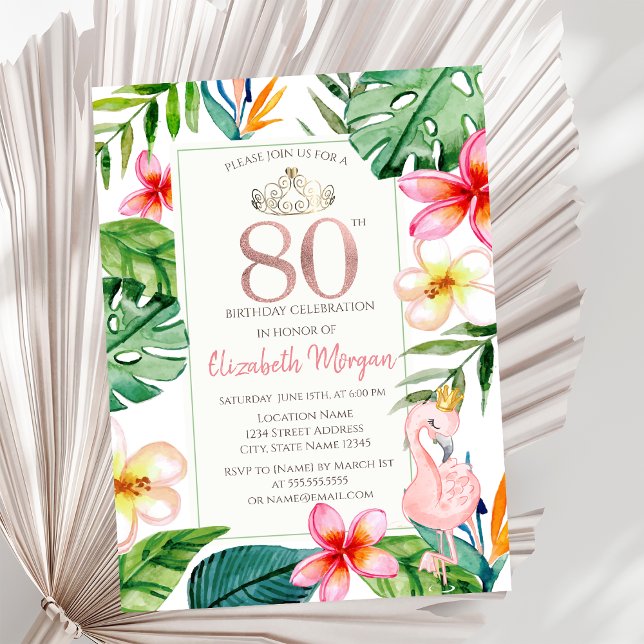 Convites Folhas de Palmeira Tropical Flores Flamingo Rosa 8 (Criador carregado)