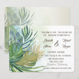 Convites Folhas de Palmeira Tropical Gold Casamento de Verã