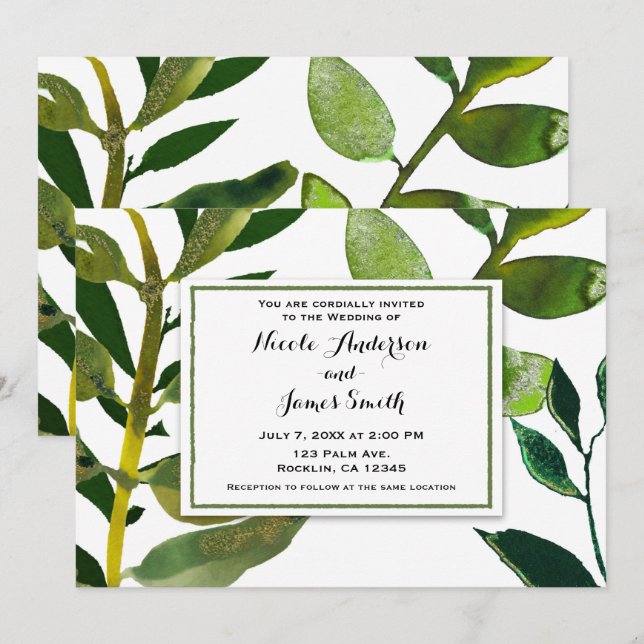 Convites Folhas de Planta Botânica Verde Glam Elegante Casa (Frente/Verso)