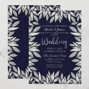 Convites Folhas de Prata Glam Botânico Casamento Azul