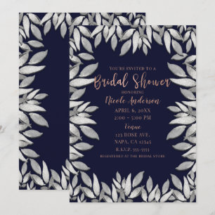 Convites Folhas de Prata Glam Botânico Casamento Azul Rosa
