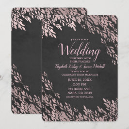 Convites Folhas de Rosa Dourada Preto Giz Chic Casamento Rú