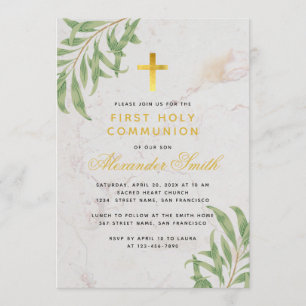 Convites Folhas de Salgueiro Mármore Dourado para Primeira 