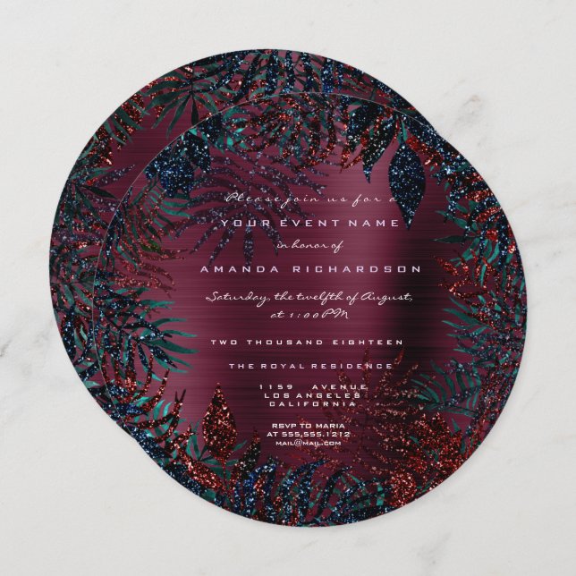 Convites Folhas de Samambaia Floral Tropical emolduradas co (Frente/Verso)