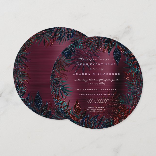 Convites Folhas de Samambaia Floral Tropical emolduradas em (Frente/Verso)