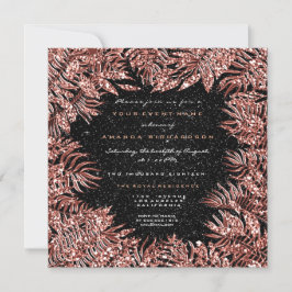 Convites Folhas de Samambaia Quadro Rosa Dourado Cobre Pret