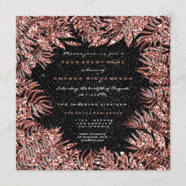 Convites Folhas de Samambaia Quadro Rosa Dourado Cobre Pret