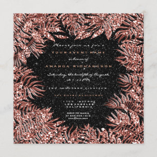 Convites Folhas de Samambaia Quadro Rosa Dourado Cobre Pret