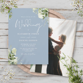 Convites Folhas de Verde Desbotado Elegante Foto Casamento