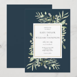 Convites Folhas de Verdor Casamento Azul Marinho Dourado
