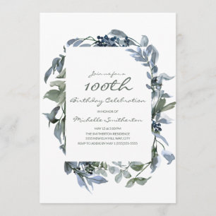 Convites Folhas de Verdura em Aquarela Aniversário de 100 a