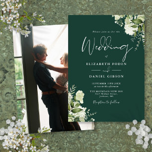 Convites Folhas de Verdura Esmeralda Foto de Casamento Eleg