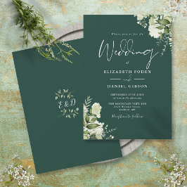 Convites Folhas de Verdura Esmeralda Monograma Casamento 