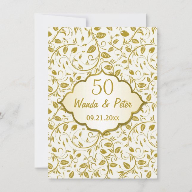 Convites Folhas douradas 50º Aniversário de Casamento (Frente)