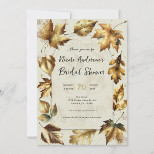 Convites Folhas Douradas Bege Amendoim Glam Outono Chá de N