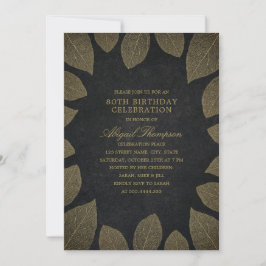 Convites Folhas Douradas Elegantes de Festa de aniversário 