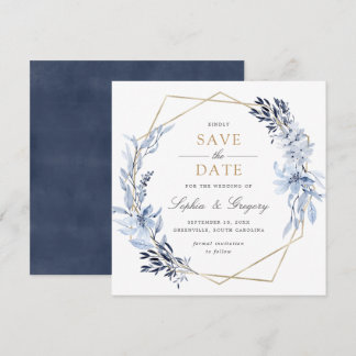 Convites Folhas Douradas Geométricas de Azul Floral Salvem