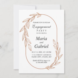 Convites Folhas Douradas. Quadro elegante Festa de noivado 