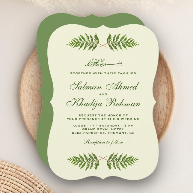 Convites Folhas Elegantes de Cedro Verde Casamento Islâmico (Criador carregado)