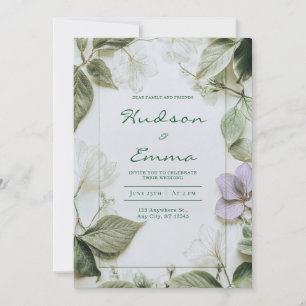 Convites Folhas Elegantes de Flores Prensadas Casamento Rús