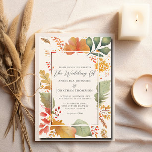 Convites Folhas Elegantes de Outono Aquarela Casamento Marf