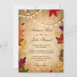 Convites Folhas Elegantes de Outono Casamento Rústico de Ou